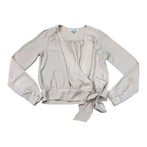 Forever 21 Beige Satin Plunge Wrap Tie Blouse S